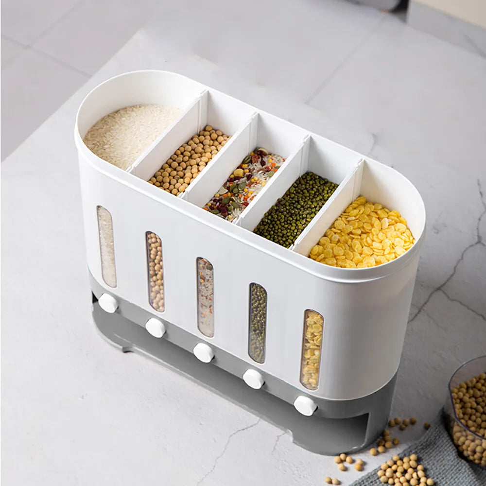 Wall-Mounted Dry Food Storage Dispenser Large Capacity Airtight Cereal & Grain Organizer with Removable Compartments