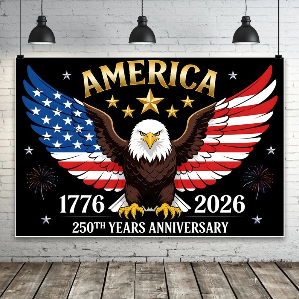 America 250th Anniversary Backdrop Cover Bald Eagle Statue of Liberty Flag 4th of July Independence Day Celebration Backgrounds