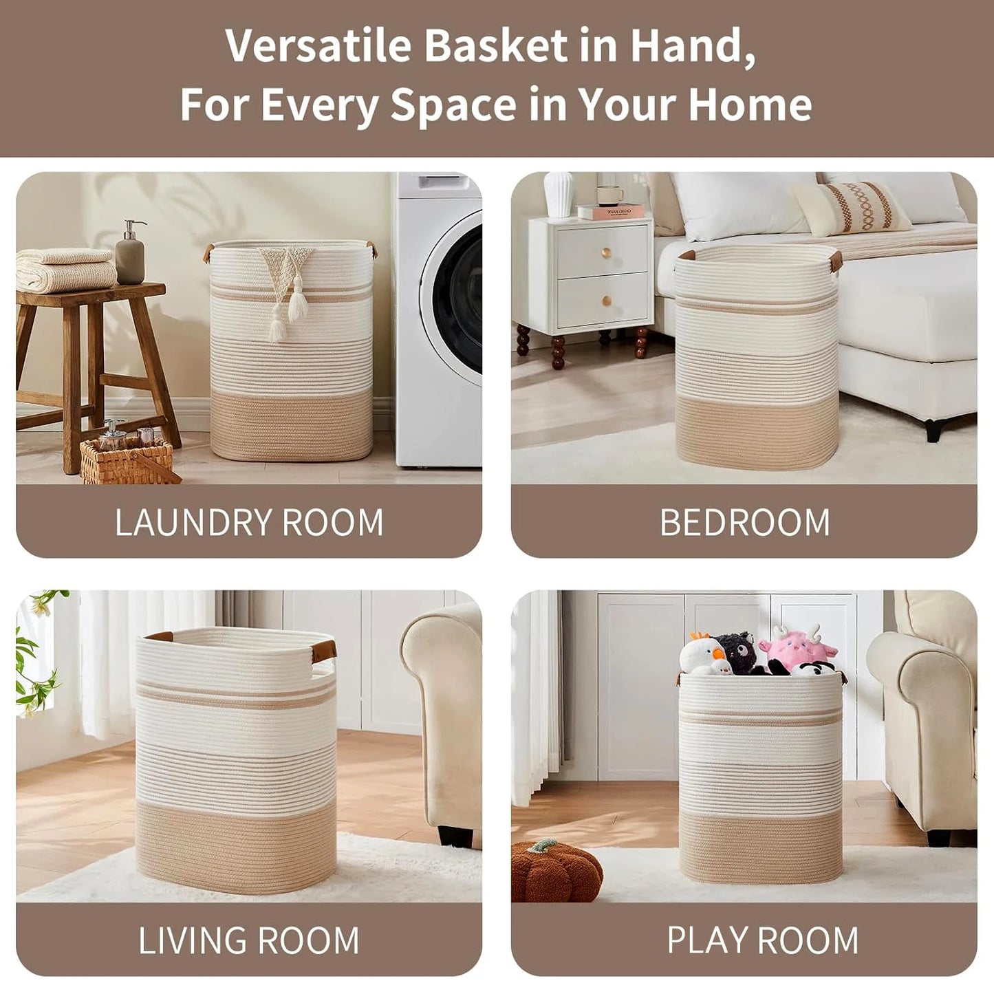 Laundry Basket, Blanket Basket for Bedroom or Living Room - Laundry Hamper or Blanket Storage