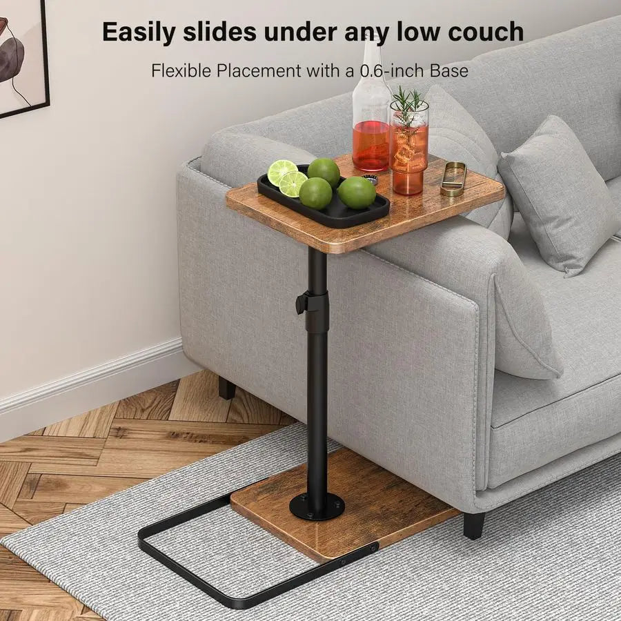 Adjustable Couch Tray Table – Height‑Adjustable with 360° Swivel Panel and Anti‑Slip Metal/Wood Base