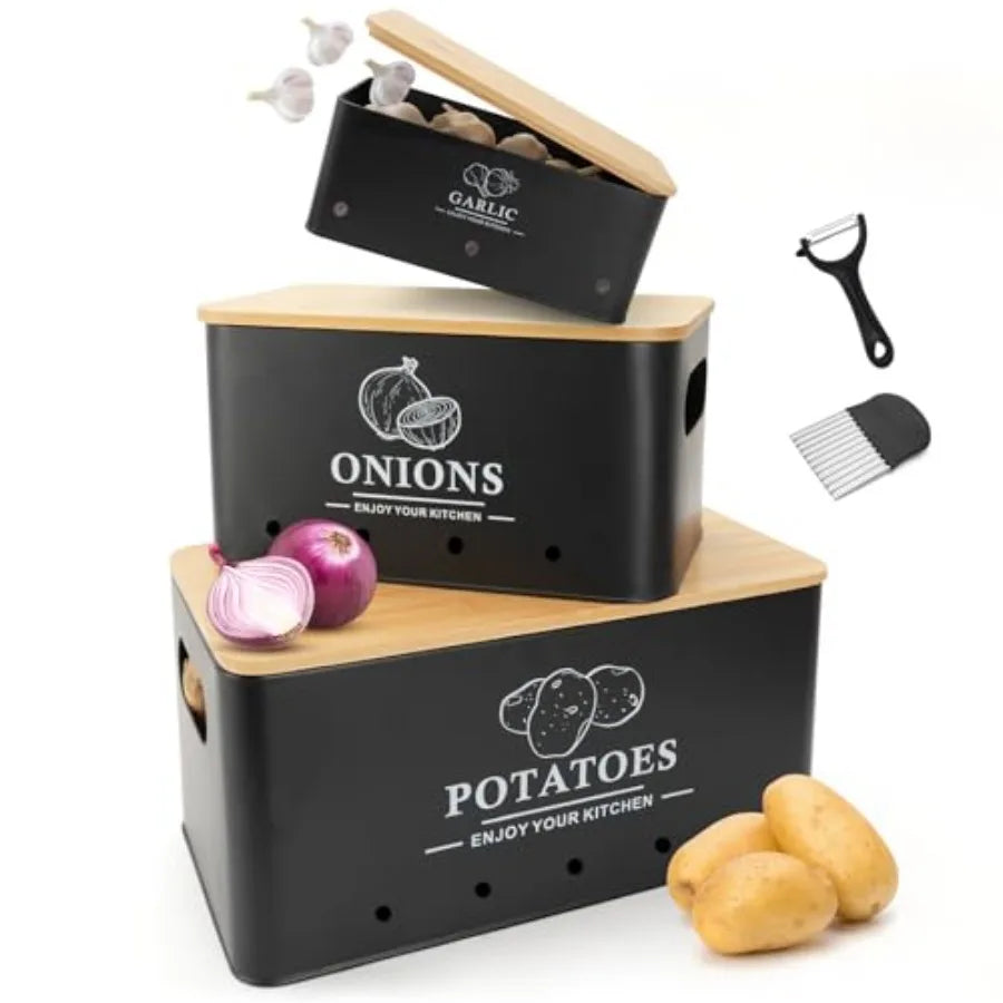 Metal Kitchen Vegetable Storage Set of 3 for Onion Garlic Potato Storage