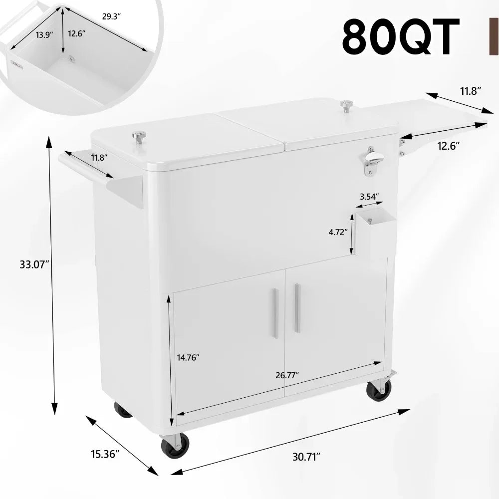 80QT Rolling Patio Cooler – Outdoor Party & Picnic Ice Chest Cart with Wheels