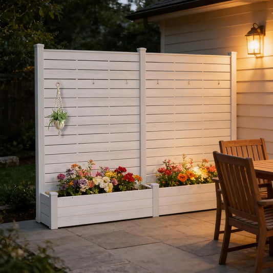 2‑Pack Privacy Screen with Planter – 70" × 51" Outdoor Garden Divider with Waterproof Aluminum Frame