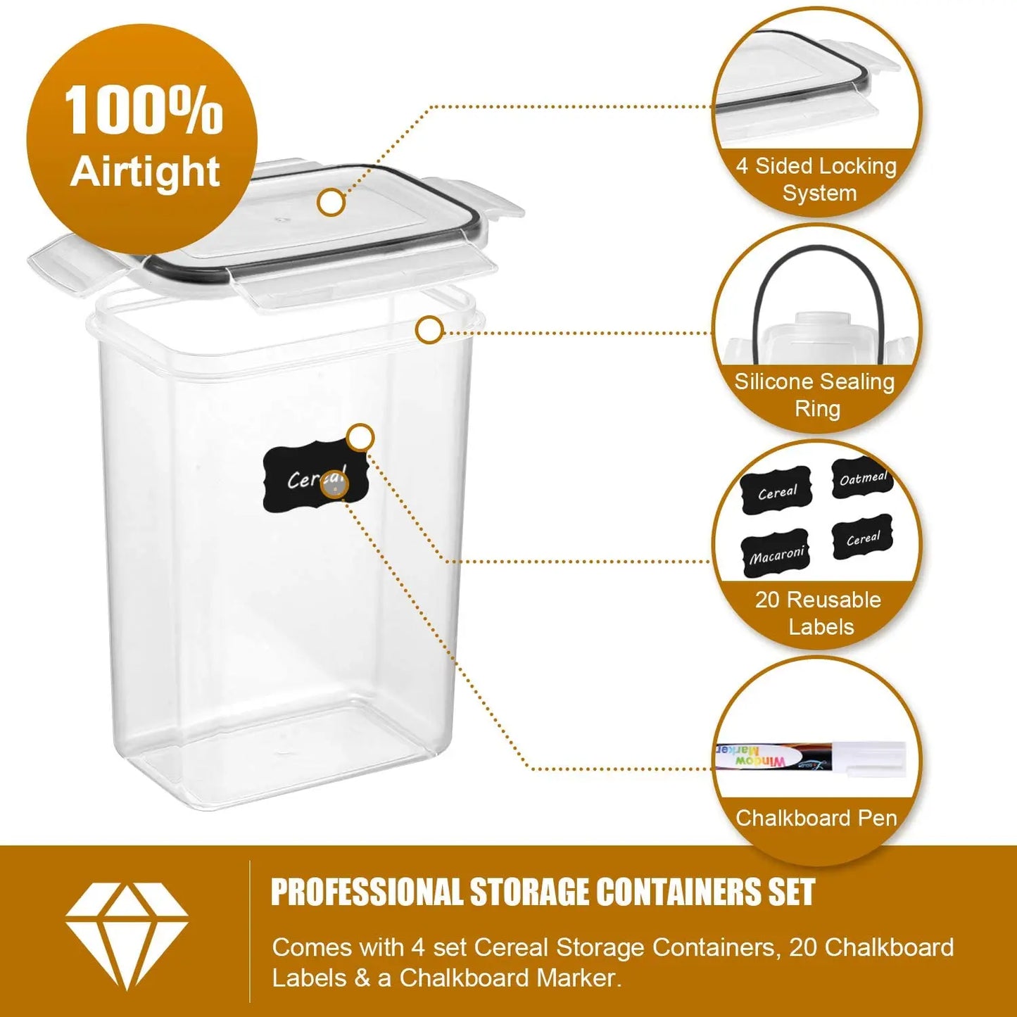 7pcs Food Container Set BPA Free Plastic Airtight Storage Box With 10stickers and Pen