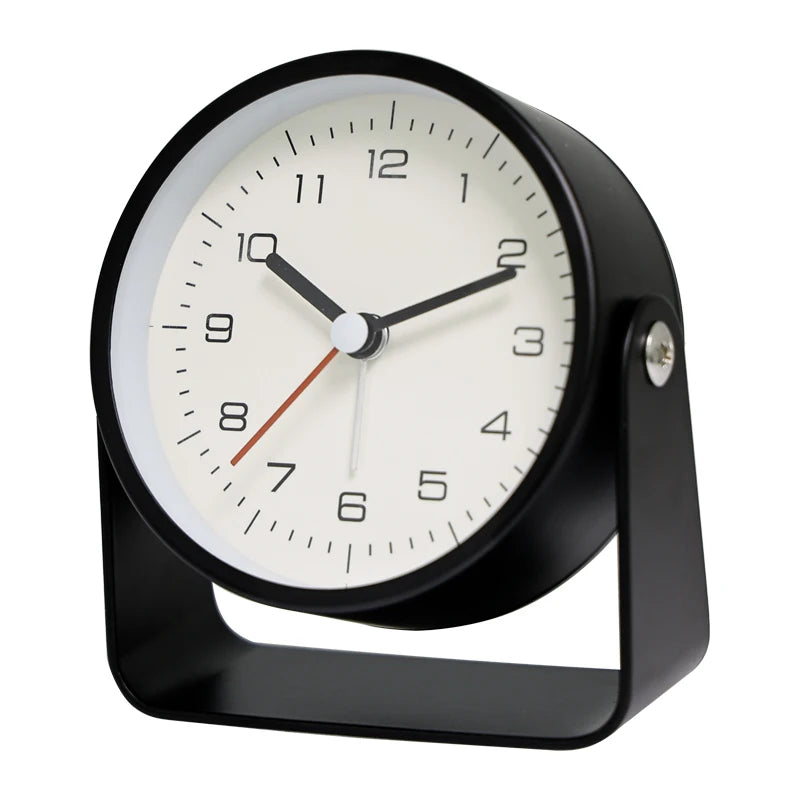 Creative Metal Swivel Desk Clock – Silent Retro Bedside Alarm