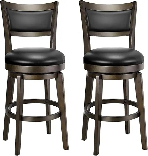 Swivel Bar Stools Set of 2 - 24 Inch Counter Height Barstools, Black Faux Leather