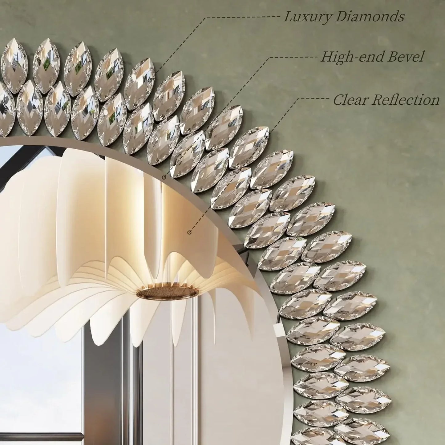 Aria Modern Jeweled Round Wall Mirror – 32"