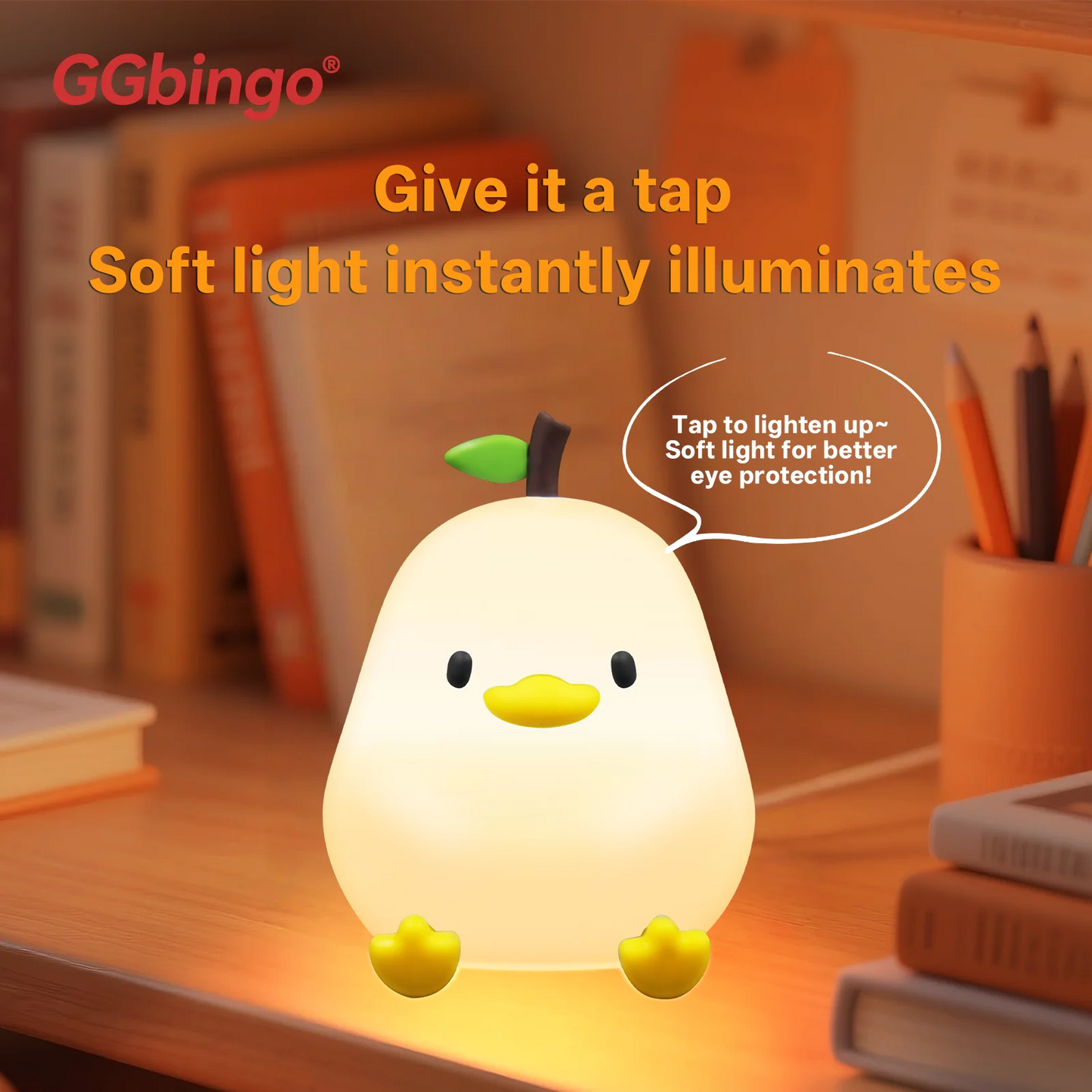 Pear Night Light 7-Colors, Dimmable Touch-Controlled, Silicone, USB Rechargeable