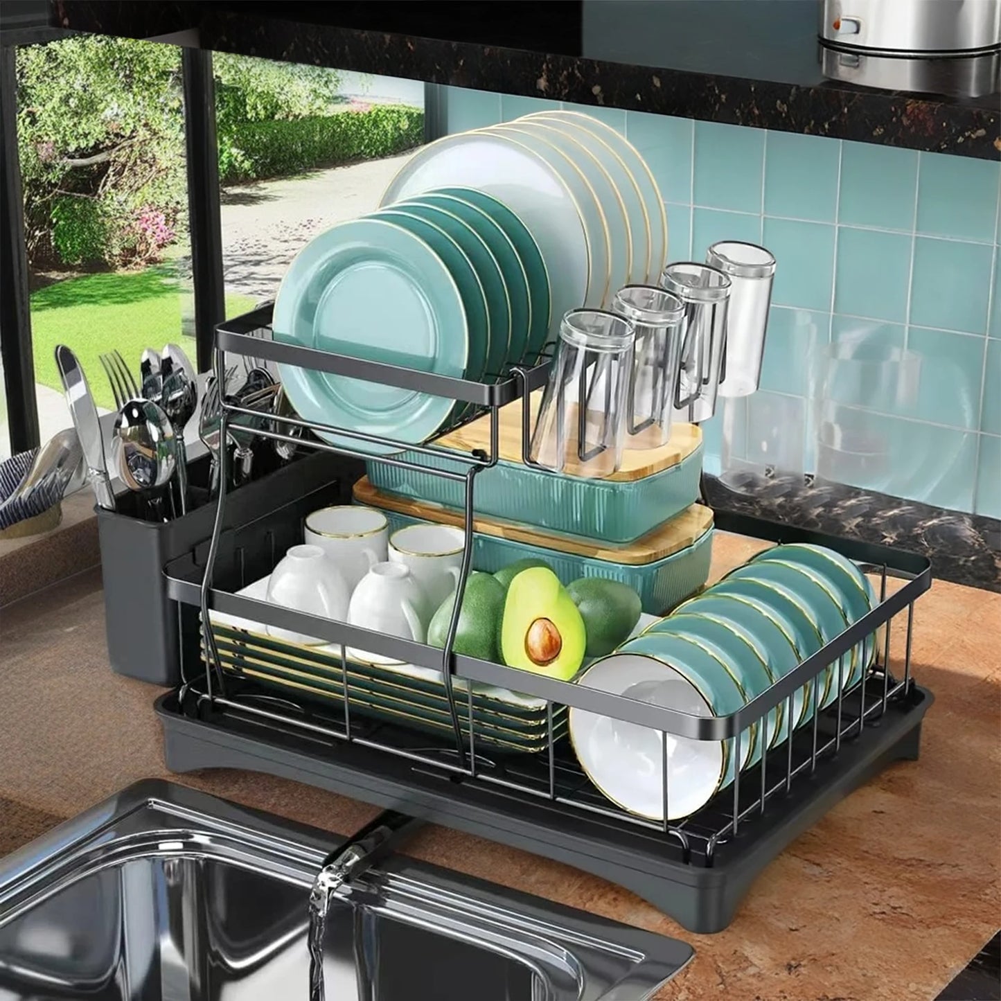 Multi-Level Space-Saving Dish Rack with Swivel Spout