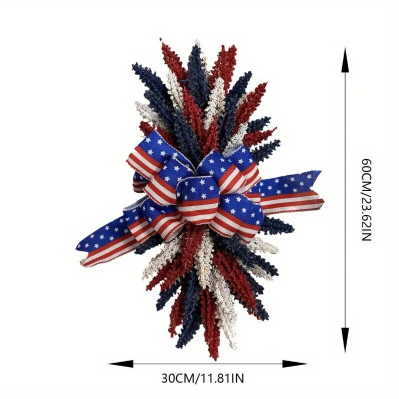 Patriotic Wreath for Front Door 4th of July Wreath White Independence Day Blue Red Wreath for Memorial or Independence Day