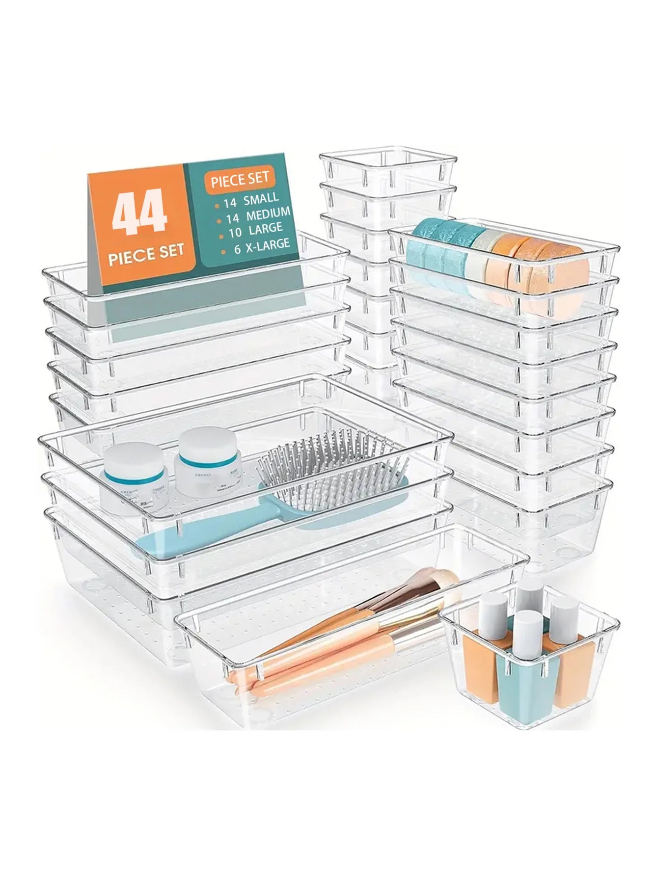 44-Piece Multi Use Clear Tray Organizers