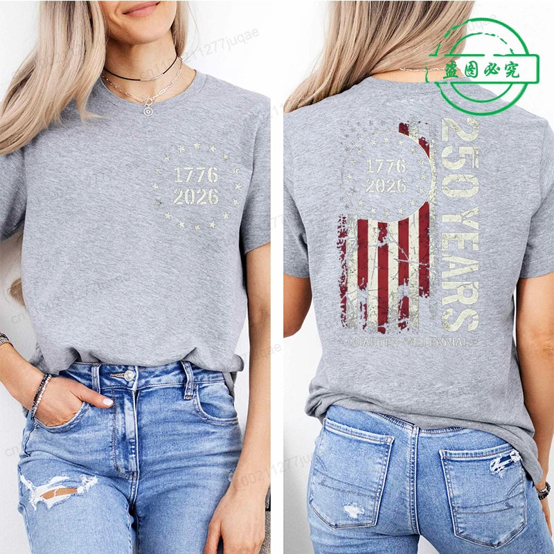 America 250th Anniversary Printing T-shirts for Women Unisex Clothing 1776–2026 Graphic Tops Short Sleeve Casual Wear T-Shirts