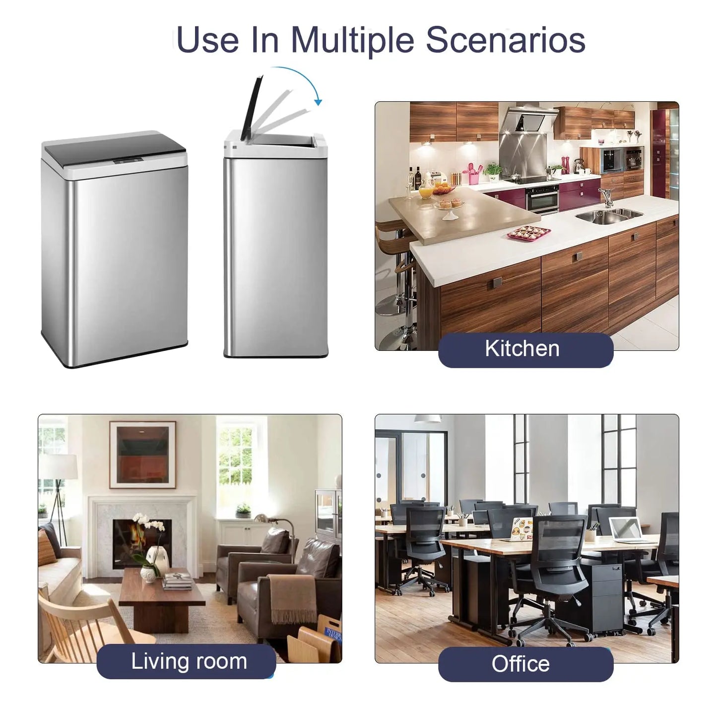 Touch Free Trash Can 13.2 Gallon (Tall-Kitchen) Garbage Cans with Motion Sensor, Stainless Steel