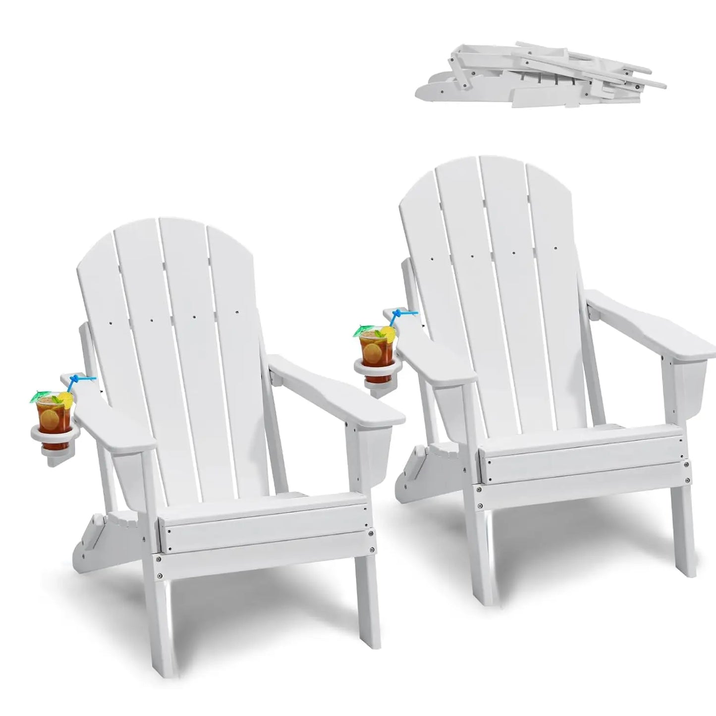 Foldable Adirondack Chair 2 Pack with Cup Holders,  All Weather