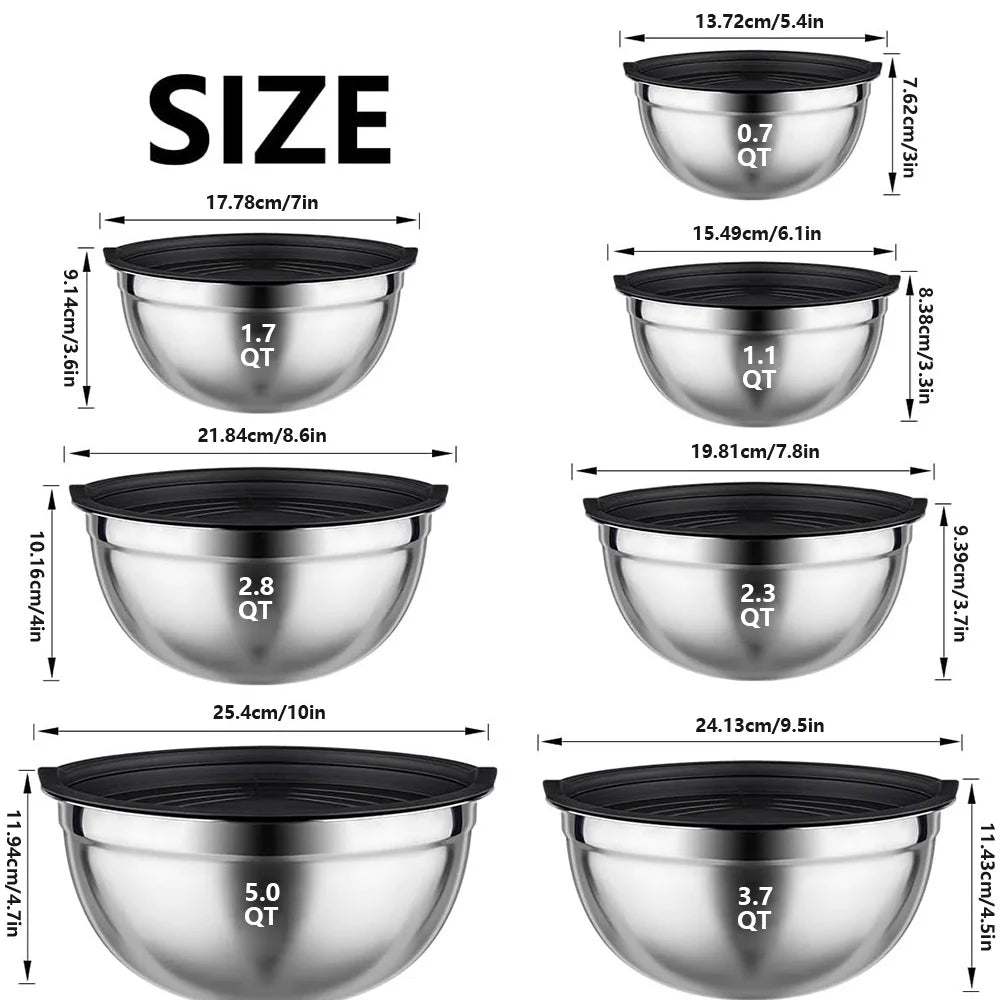 Stainless Steel Mixing Bowl Set with Lids – Durable, Reusable Bowls for Salad, Baking & Meal Prep (Sold as 2 or 14‑Piece Sets)