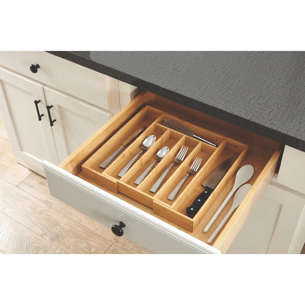 Natural Bamboo Expandable Silverware Organizer Drawer Storage - Adjustable Compartment - Durable