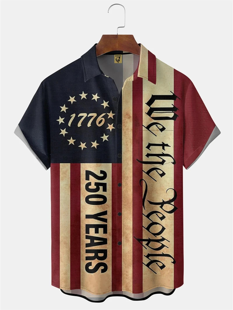 Hawaiian Shirt Men's USA 250th Anniversary 1776-2026 We American Flag 3D Print Design - Casual Short Sleeve Button Up Summer Shirt