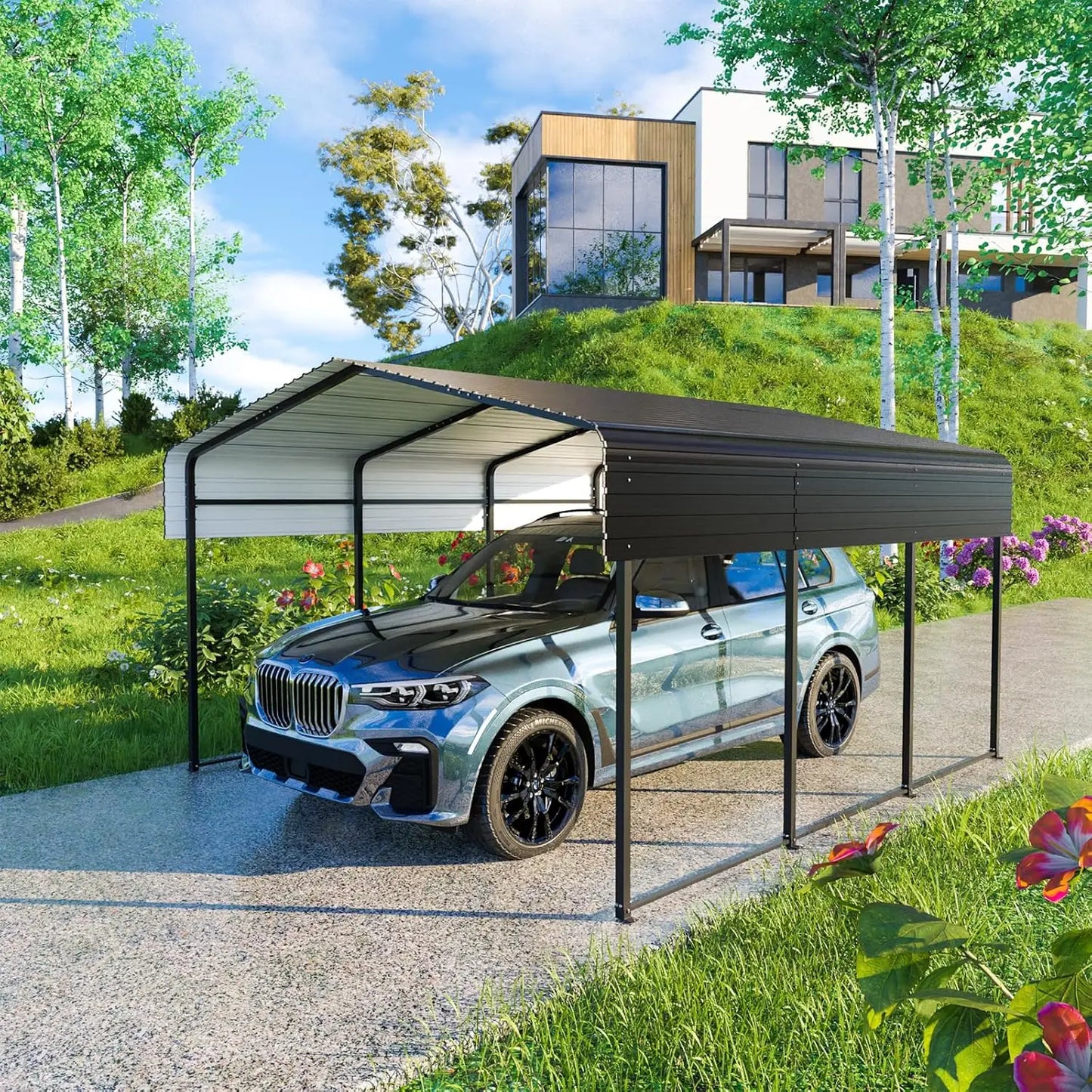 10×15 FT Heavy‑Duty Carport Canopy – Metal Frame with Galvanized Steel Roof
