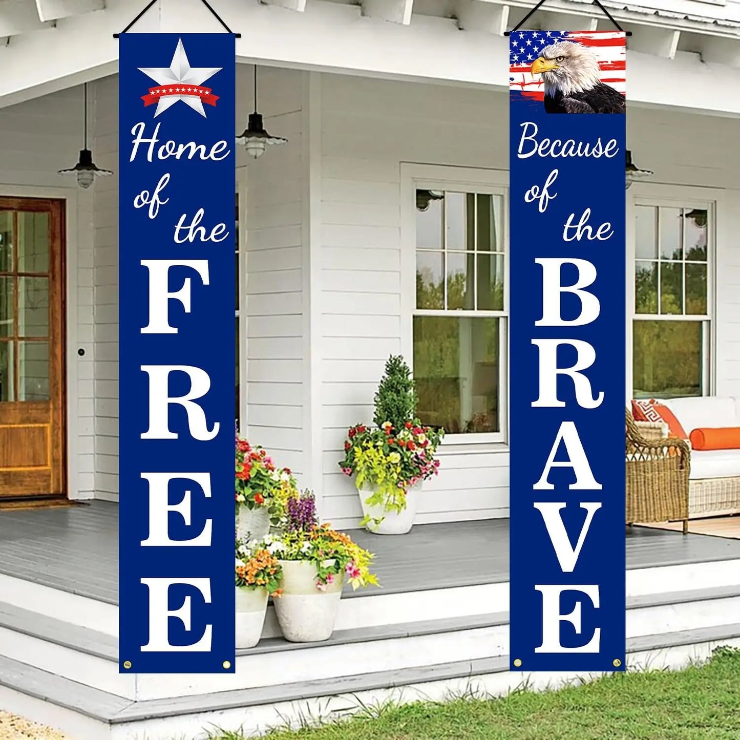 Pre‑Assembled Patriotic Hanging Banner – Red, White & Blue 4th of July Decoration for Porch & Outdoor Displays