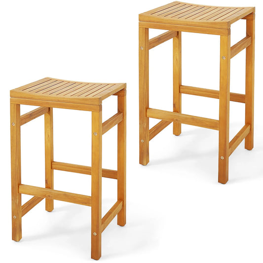 Set of 2 Acacia Wood Bar Stool 30-Inch Height