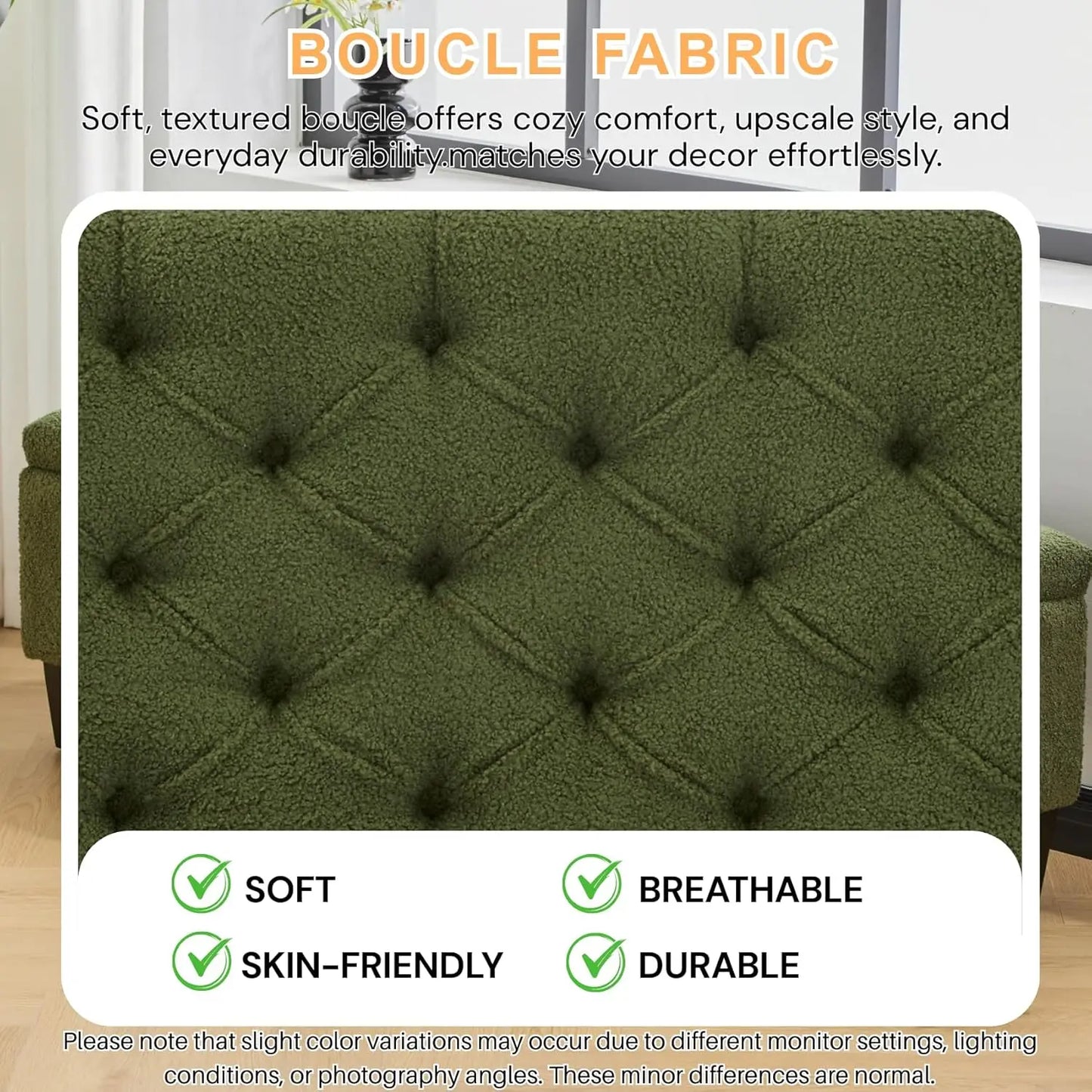 51.2'' Green Ottoman, Upholstered Bench with Wood Legs