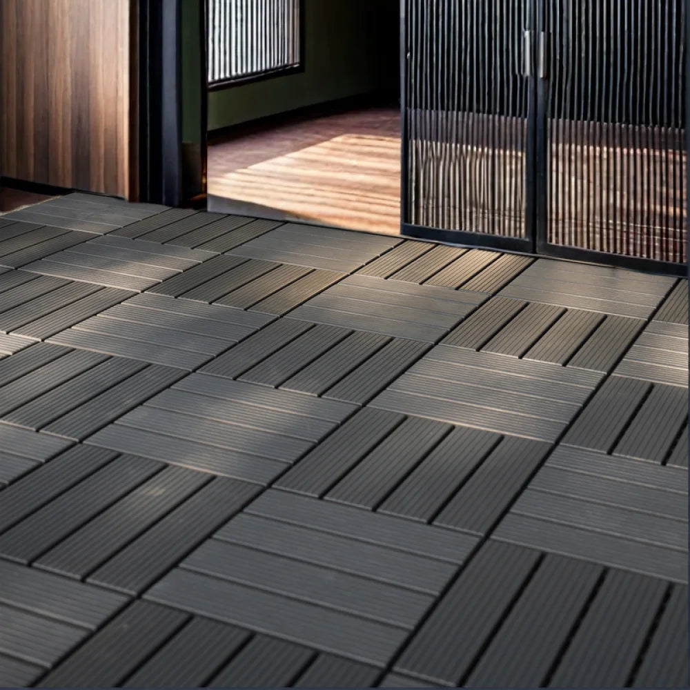 44 Pack 12x12 inch Square Waterproof Outdoor Deck Tiles - Interlocking, All-Weather, Slip-Resistant