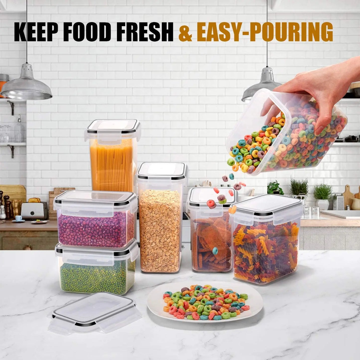 7pcs Food Container Set BPA Free Plastic Airtight Storage Box With 10stickers and Pen