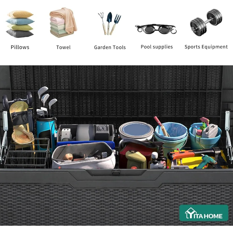 100 Gallon Resin Deck Box, Weather Resistant Outdoor Storage Box, Lockable Indoor/Outdoor Storage