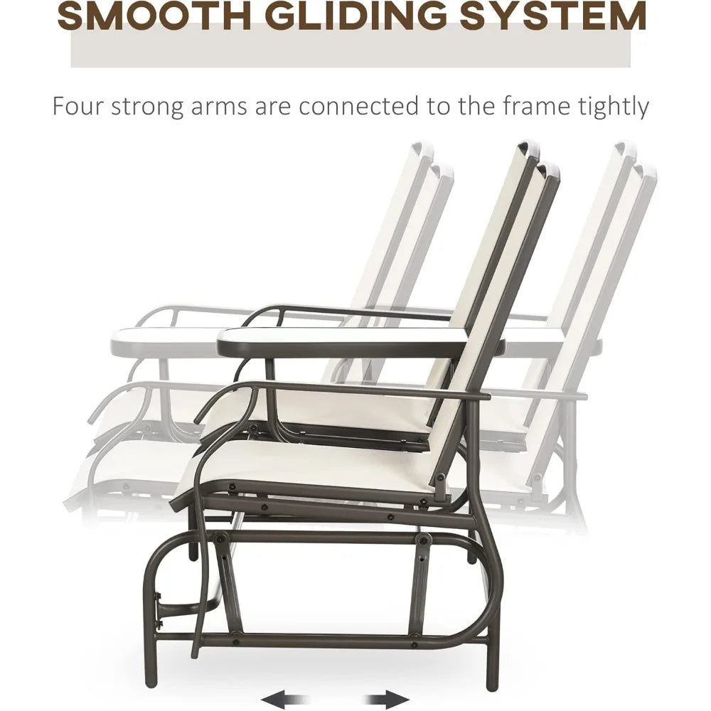 Outdoor Glider Bench with Center Table, Metal Frame Patio Loveseat, Breathable Mesh Fabric, with Armrests