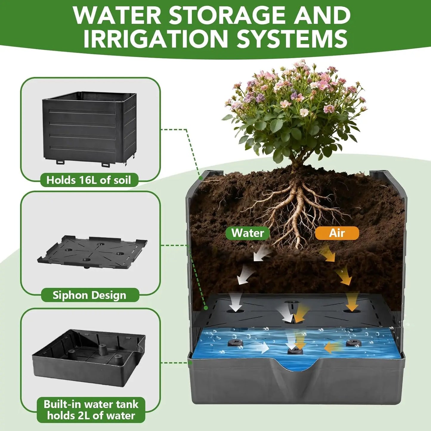 57" Self‑Watering Raised Garden Bed Set (2‑Pack) – Planter Boxes with Trellis for Tomatoes, Vines & Flowers