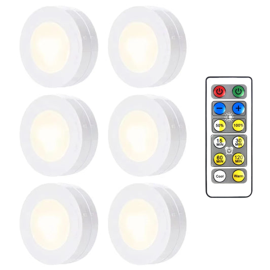 LED Puck Light Wireless Under Cabinet Lights with Remote Control Dimmable Battery Powered Night Lamp for Kitchen, Closet, Wardrobe