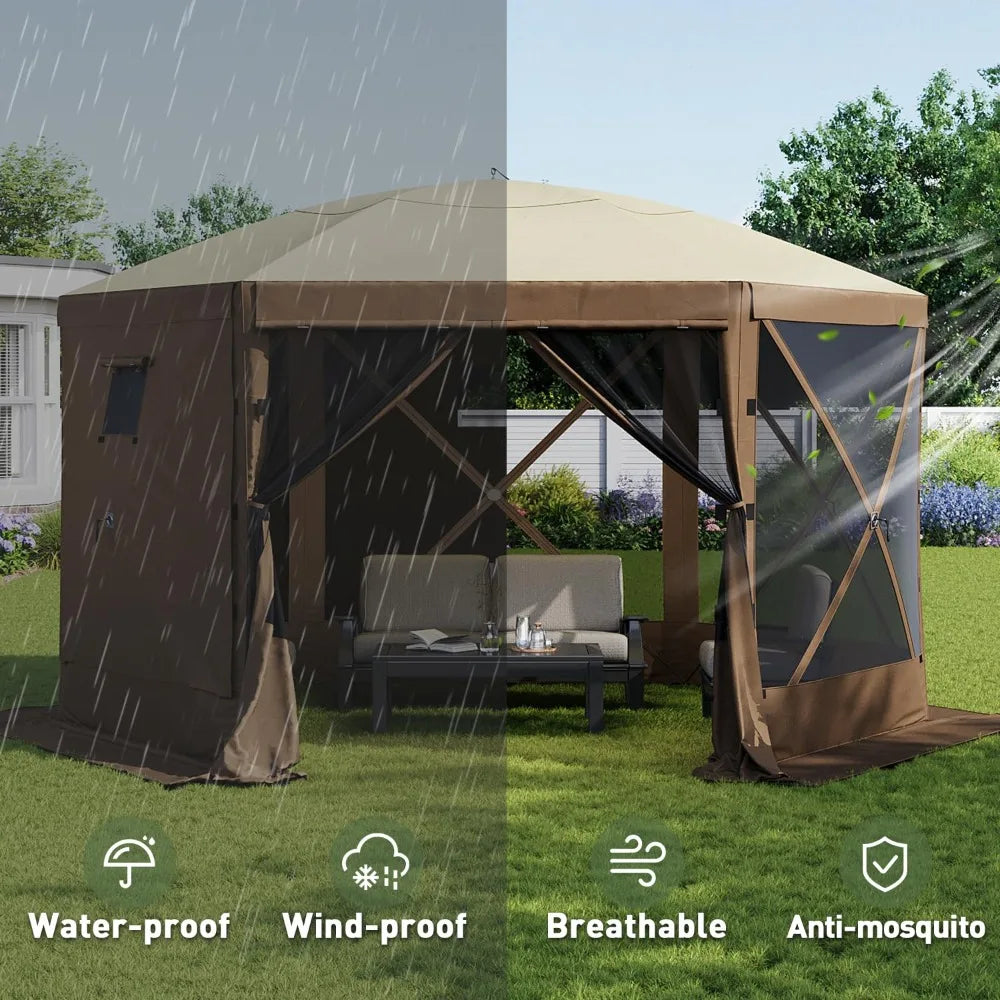 12×12 FT Pop‑Up Gazebo Screen Tent – 6‑Sided Canopy with Carry Bag & Stakes