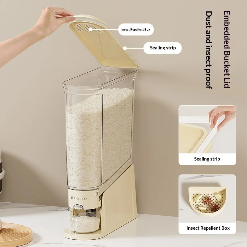 Narrow‑Space Rice Bucket – Press‑Top Sealed Grain Dispenser, Transparent & Moisture/Pest‑Proof Kitchen Storage (1‑Piece)