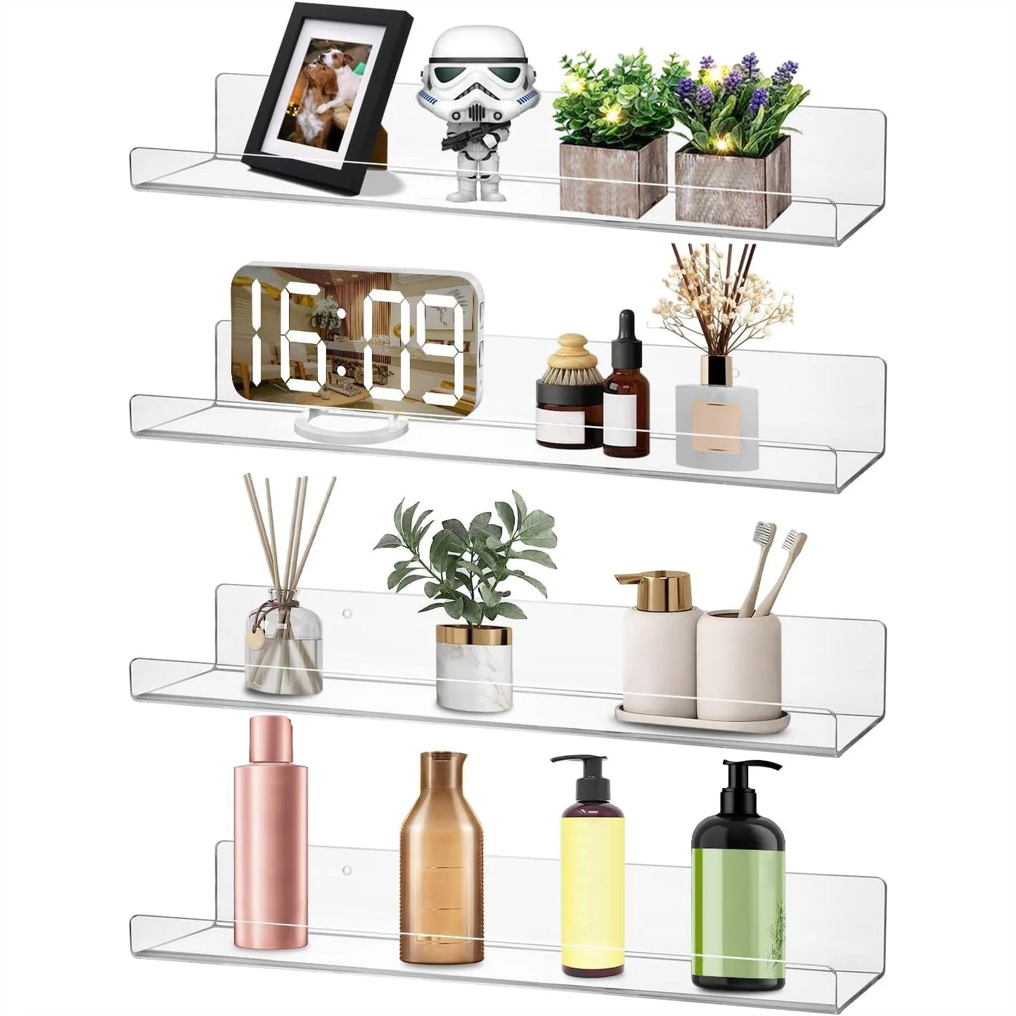 15" Clear Acrylic Floating Shelves - Set of 4