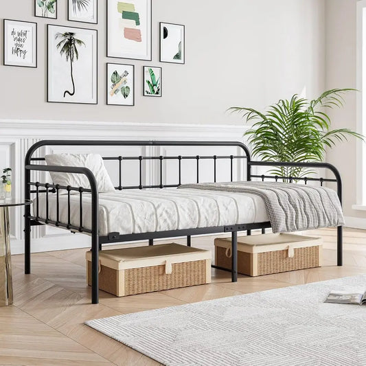 Metal Daybed Twin Size with Steel Slats (Black)