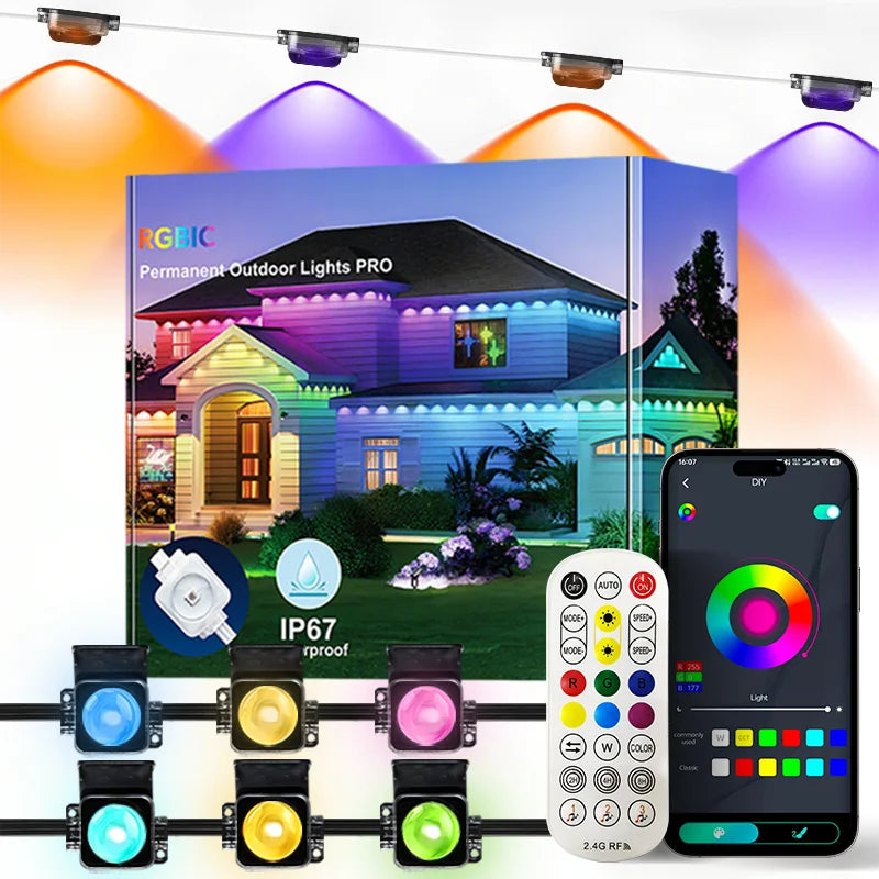 Smart Permanent Outdoor Lights IP67 Waterproof with App Remote Control Music Sync for House Roof Decor
