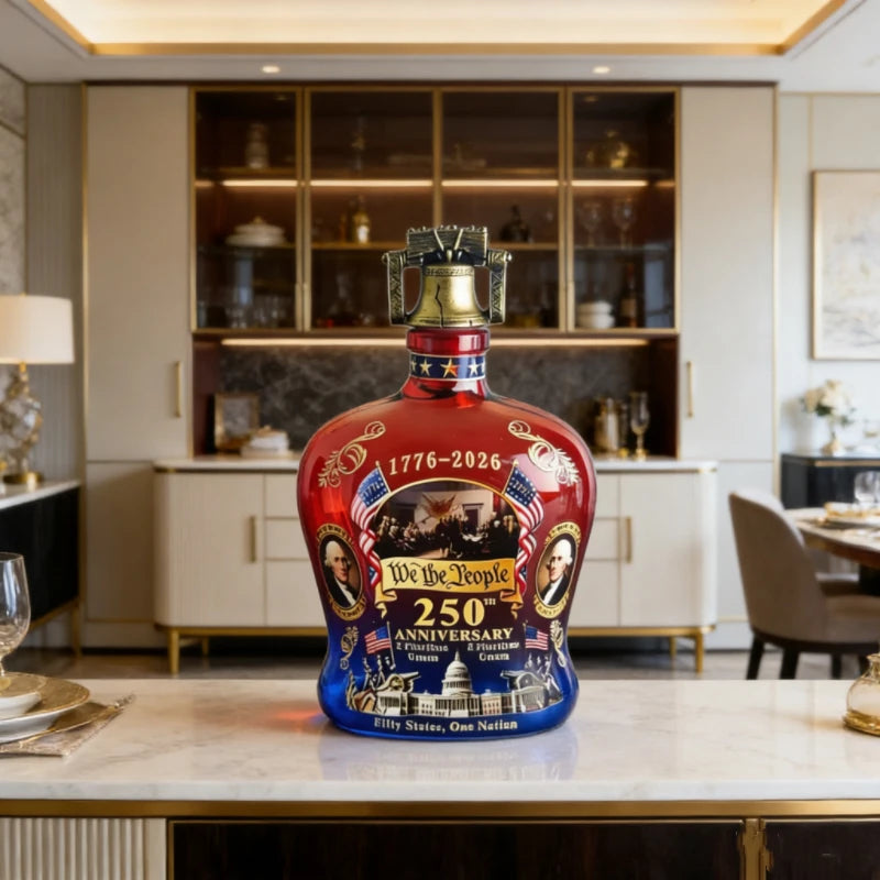 US 250th Anniversary We The People Whiskey Decanter, Decorative Glass Bottle for 4th of July Party & Home Bar Display
