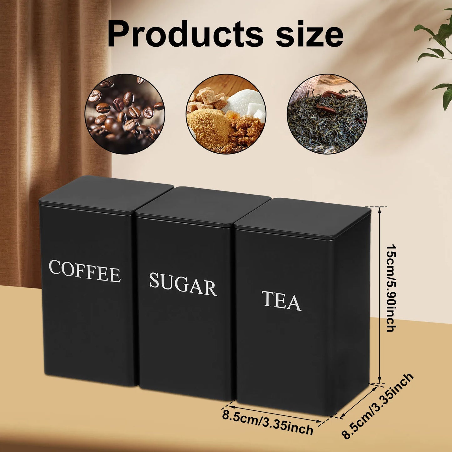 3Pcs Kitchen Coffee Sugar Tea Canister Set - Vintage Metal Food Storage Box