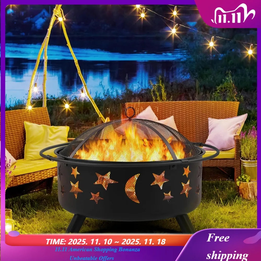 30in Outdoor Fireplace with Spark Screen and Poker