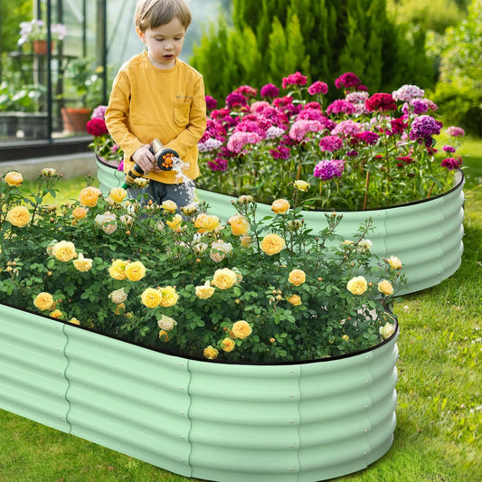 Oval Galvanized Raised Garden Beds (2‑Pack) – Heavy‑Duty Metal Planter Boxes with Open Bottom & Safe Rubber Edging