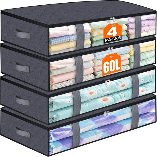4 Pack Under Bed Storage Containers Blanket, Shoes, Bedding and Clothes