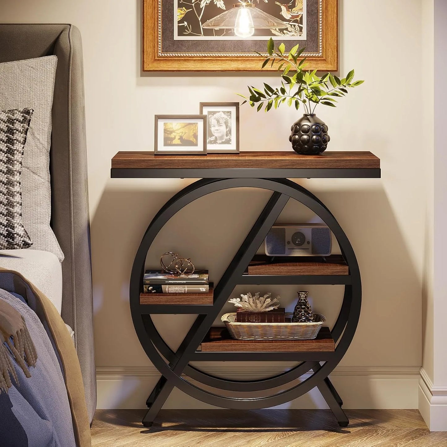 3-Tier Geometric Side Table with Storage