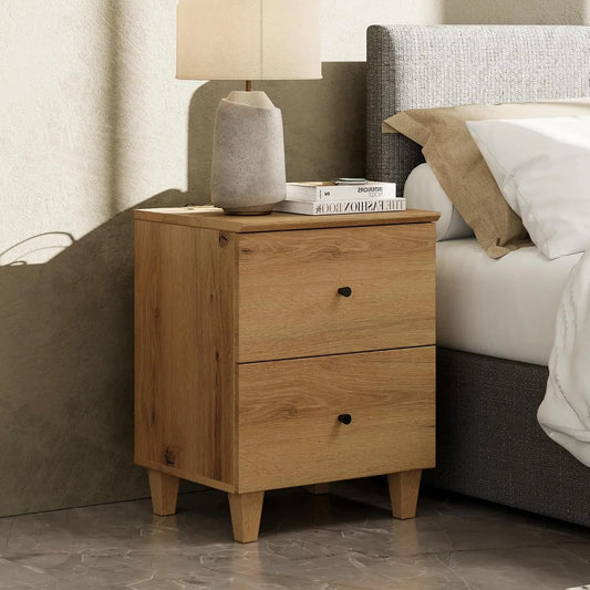 Nightstands with Charging Station – Wood Bedside Tables with 2 Drawers & AC Outlets