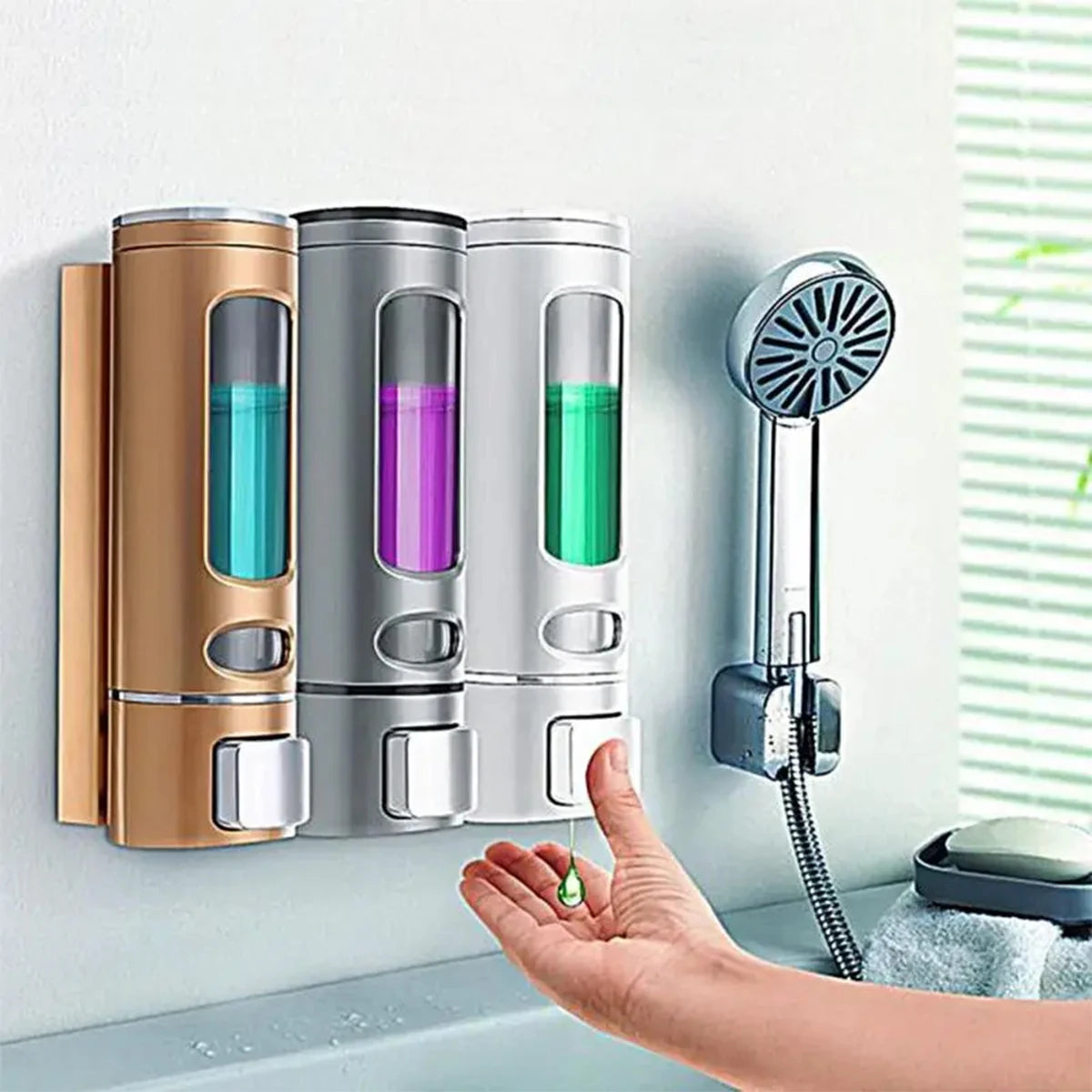 3-Shower dispenser, shampoo, conditioner and body wash container, waterproof