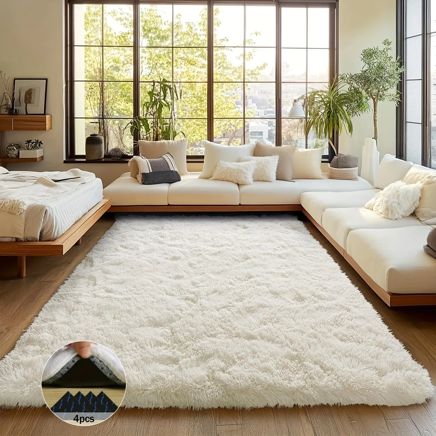 Off-White Soft Shaggy Non-Slip Rug