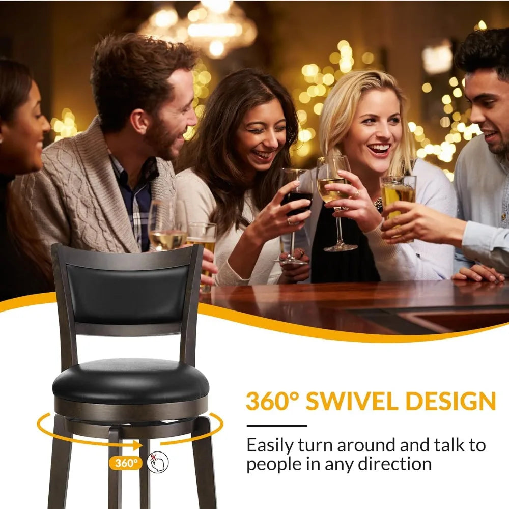 Swivel Bar Stools Set of 2 - 24 Inch Counter Height Barstools, Black Faux Leather