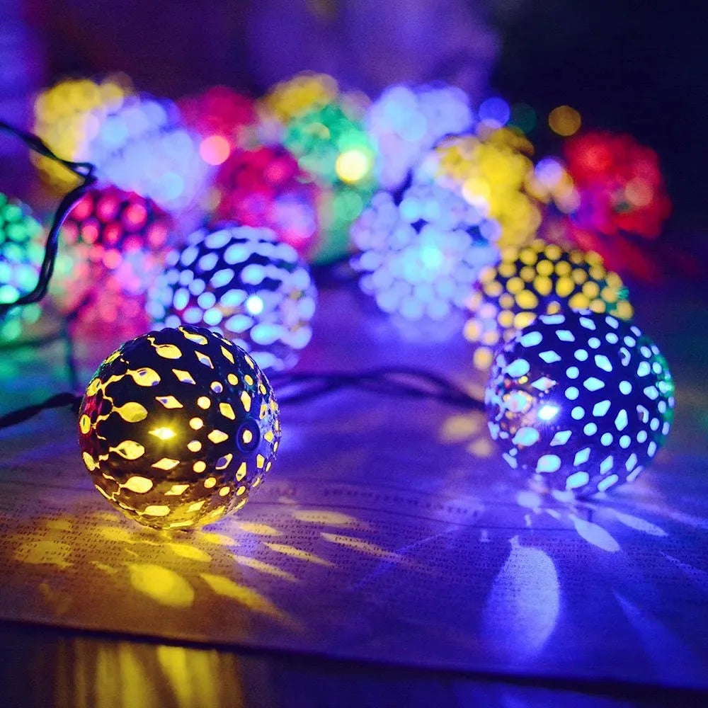 Morroccan Ball Solar String Lights Outdoor, Waterproof - 8 Modes