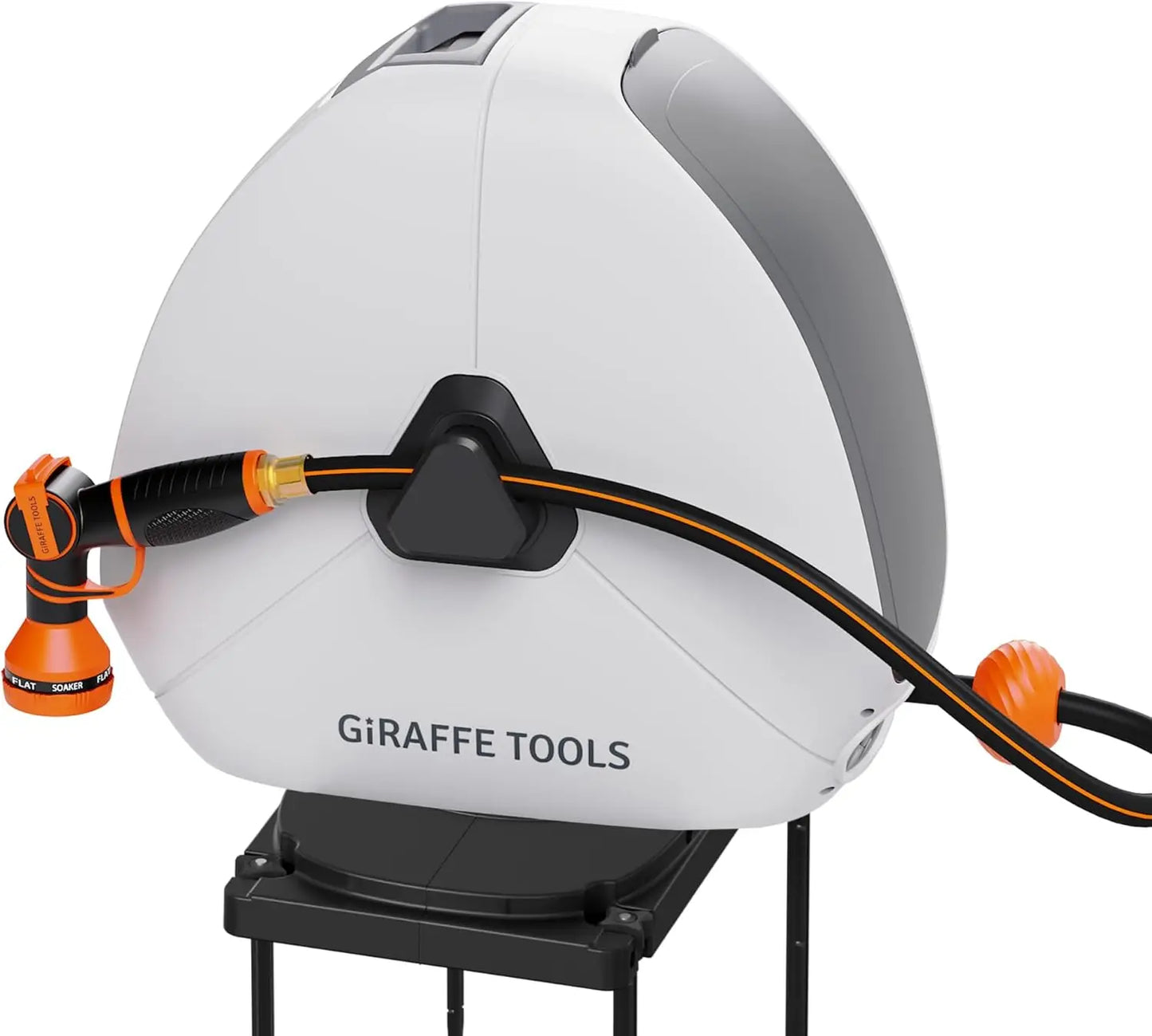 Retractable Hose Reel with 1/2 Inch x 100FT, Heavy Duty Ground Mount Garden Hose Reel, Automatic Rewind with 9-Function Sprayer