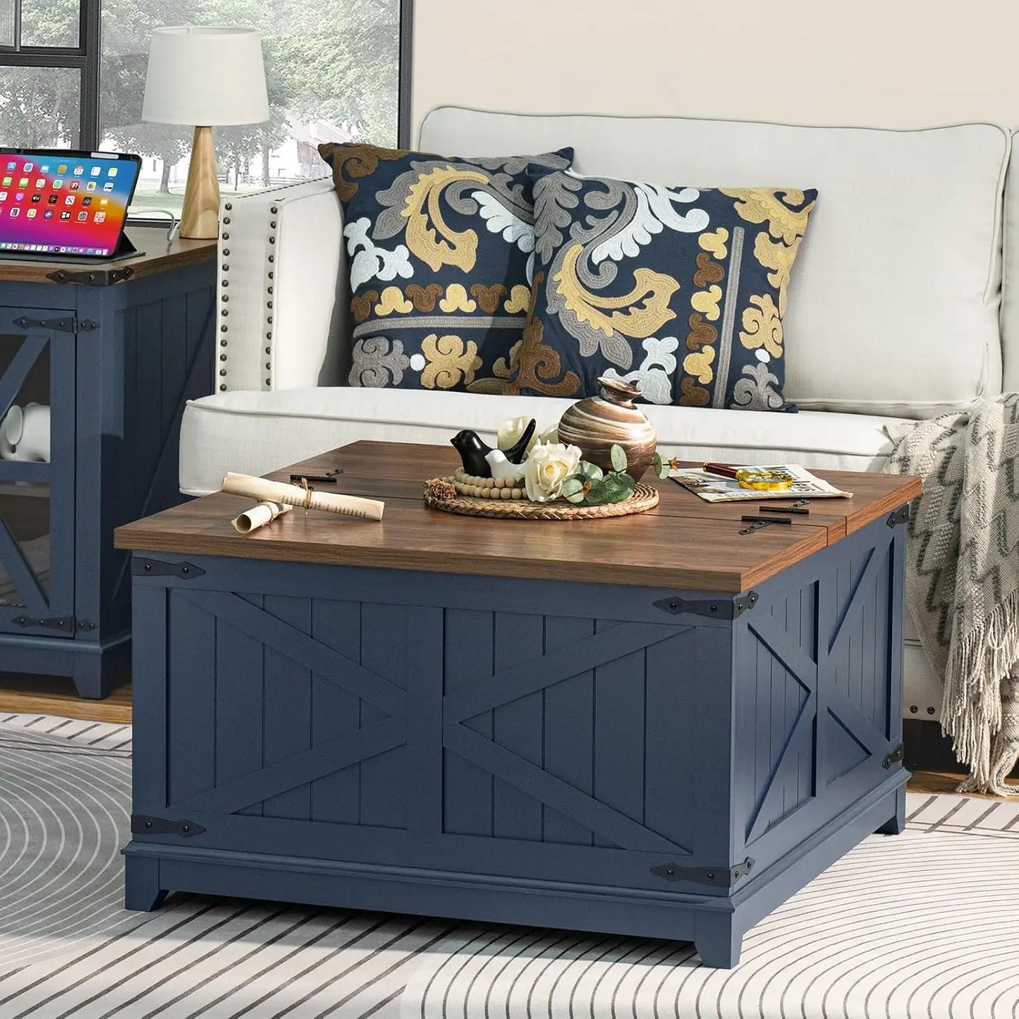 Farmhouse Square Coffee Table with Hidden Storage
