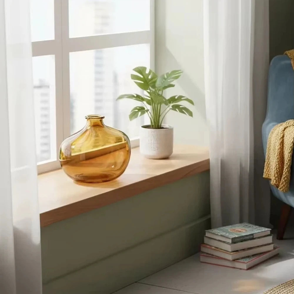 Minimalist Amber Glass Flower Vase | Modern Rustic Decor